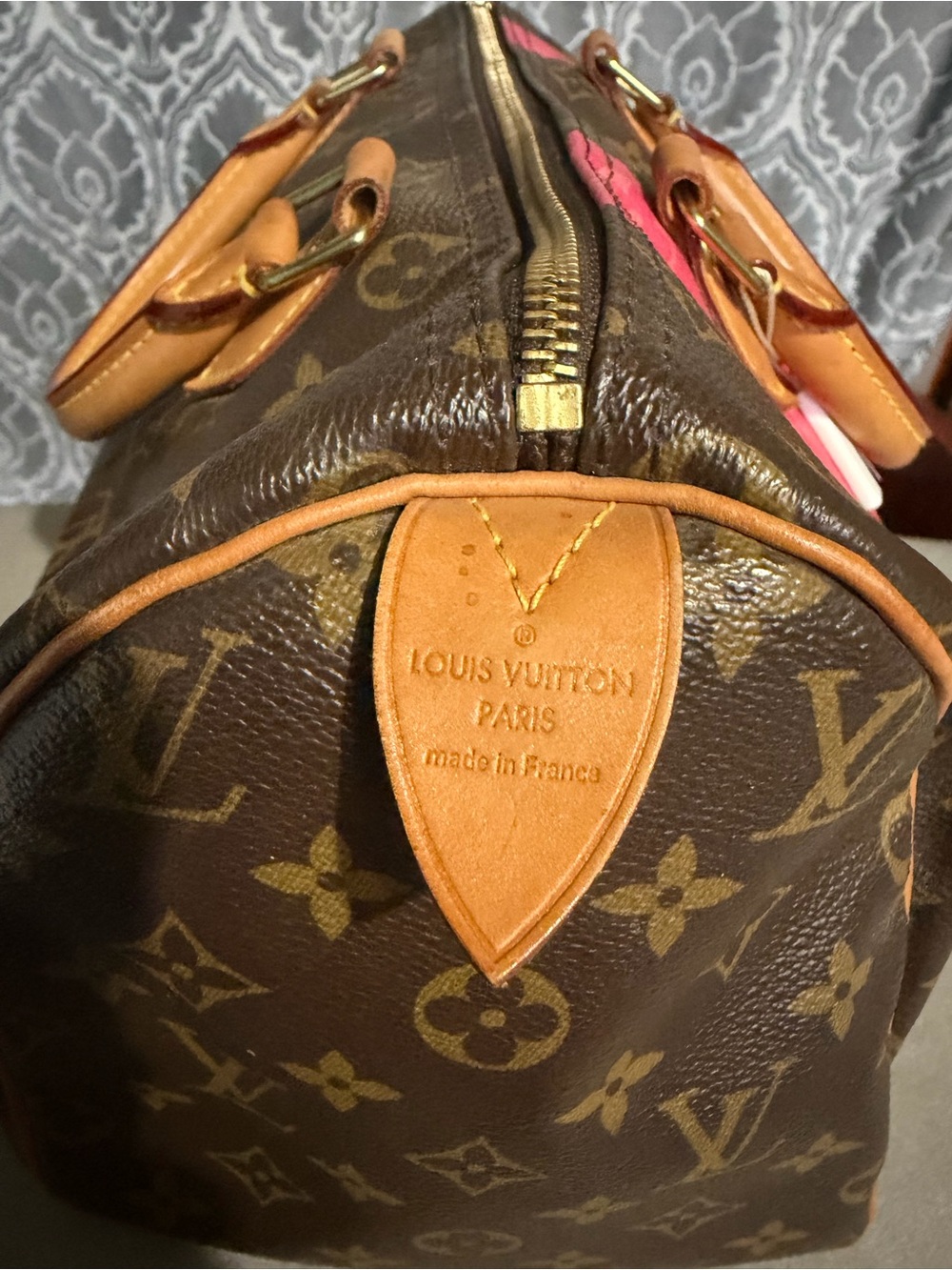Louis Vuitton Brown Monogram Speedy with Pink V Graphic - Picture 3 of 16